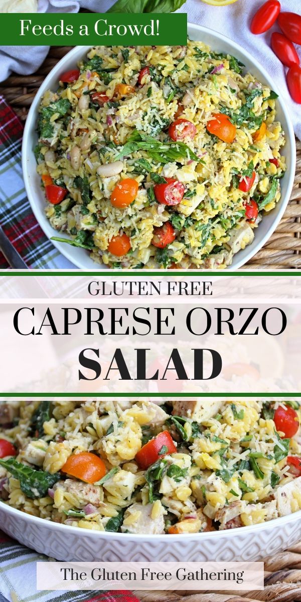 the recipe for caprese orzo salad is shown in two different pictures and includes tomatoes