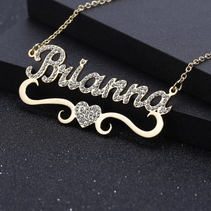 Iced Out Title Name Necklace | Dorado Fashion Ice Heart, Promise Bracelet, Name Necklace Silver, Minimal Necklace, Gold Name Necklace, Word Up, Personalized Pendant, Affordable Jewelry, Rose Gold Necklace