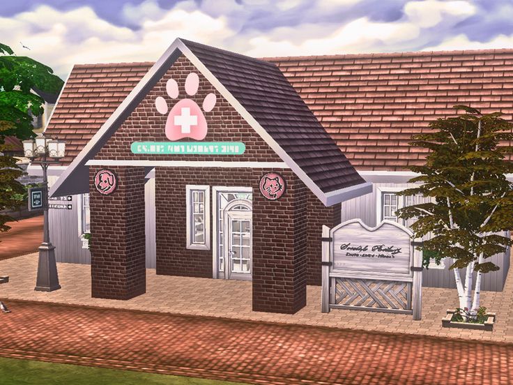 Minecraft Vet Clinic Ideas, Sims 4 Vet Clinic, Dog Boarding Facility, Lotes The Sims 4, Boarding Facility, Sims Freeplay Houses, Sims Houses, Vet Clinic, Sims Ideas