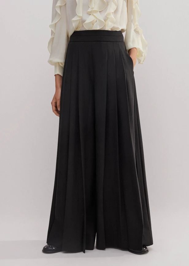 Pleated Ultra Wide-Leg Pant Black Elegant Wide Leg Pants With Accordion Pleats, Elegant Pleated Wide Leg Pants For Evening, Elegant Evening Wide Leg Pleated Pants, Formal High Waist Pleated Wide Leg Pants, Elegant Full-length Pleated Pants, High Waist Pleated Formal Pants, Pleated Full-length Evening Pants, Pleated Full Length Evening Pants, Pleated Evening Pants