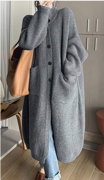 Long Sweater Coat, Knit Sweater Coat, Long Knit Sweater, Long Knit Cardigan, Cardigan Casual, Grey Turtleneck, Knit Sweaters, Knitwear Fashion, Long Knit