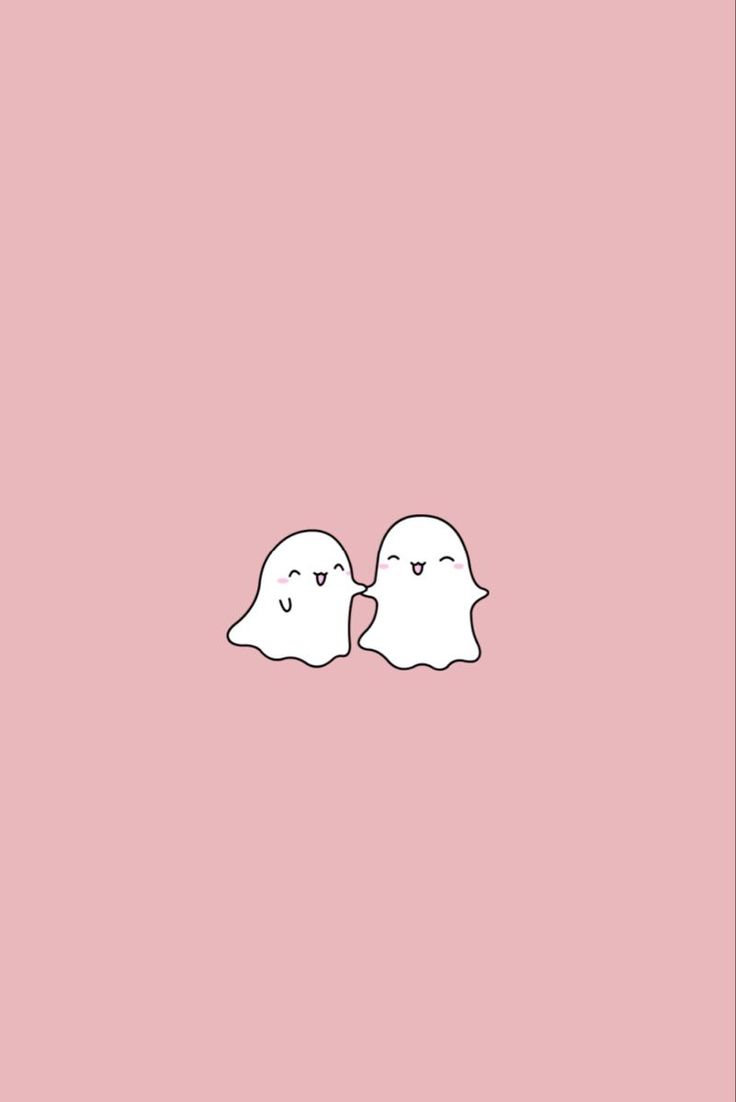 two white ghost faces on a pink background