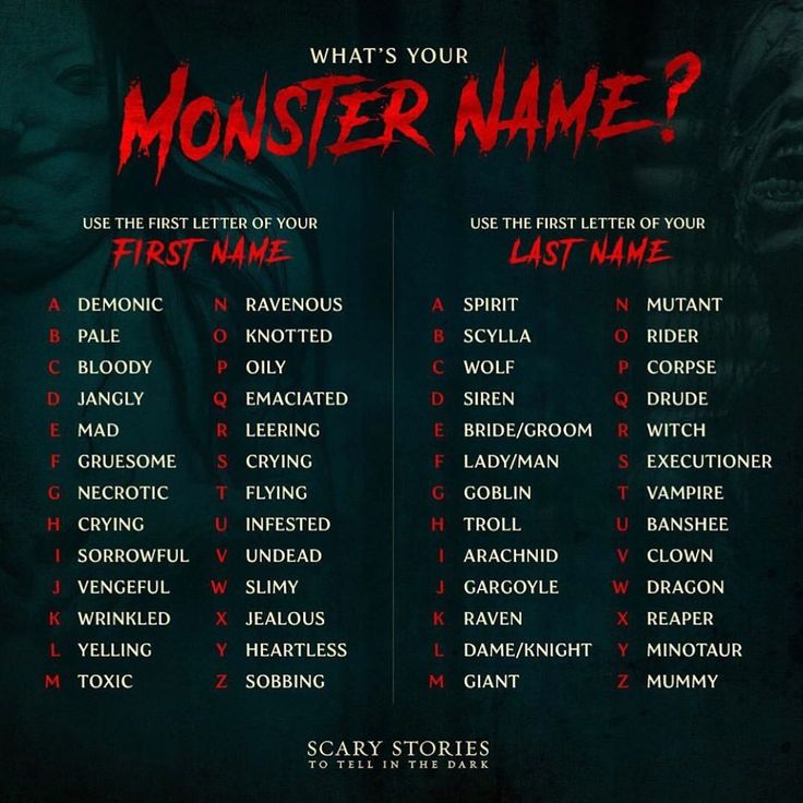 what's your monster name? poster for the upcoming horror movie, scary stories