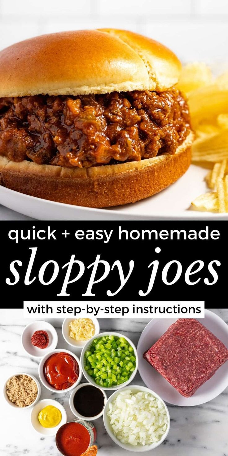 the cover of quick and easy homemade sloppy joes with step - by - step instructions