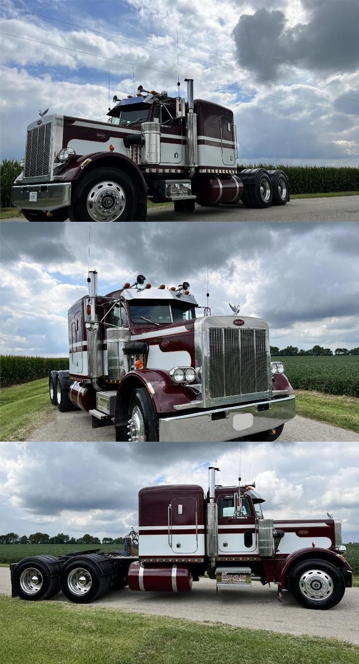 three different pictures of a semi truck