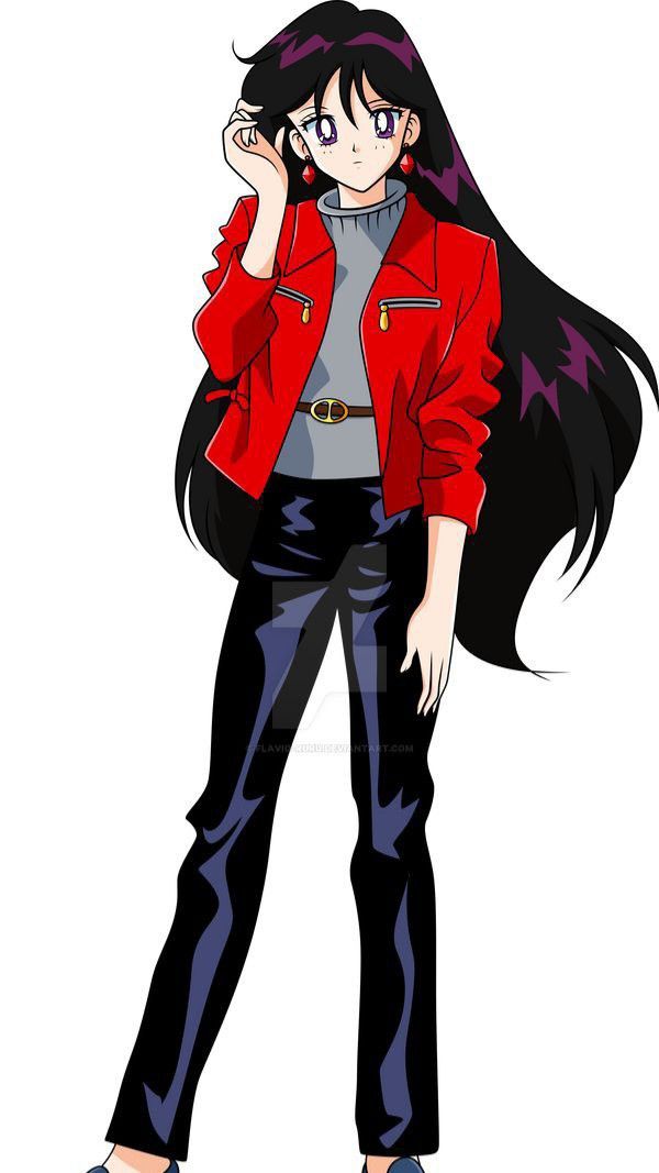 an anime character with long black hair wearing a red jacket