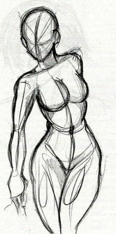 a pencil drawing of a woman's body and torso, with her hands on her hips