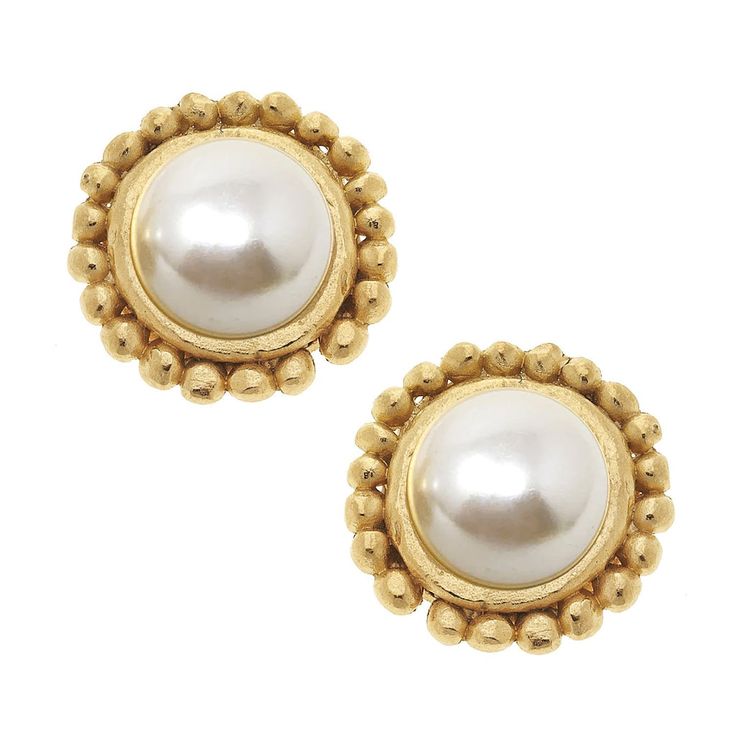 Dotted Pearl Studs Chic Gold Clip-on Earrings With Pearl Drop, Chic Evening Pearl Earrings With Pearl Chain, Chic Pearl Chain Earrings For Evening, Elegant Everyday Round Clip-on Earrings, Chic Pearl Earrings For Evening, Chic Pearl Drop Clip-on Earrings For Party, Chic Yellow Gold Earrings With Pearl Charm, Chic Pearl White Pearl Earrings For Evening, Chic Pearl White Earrings For Evening