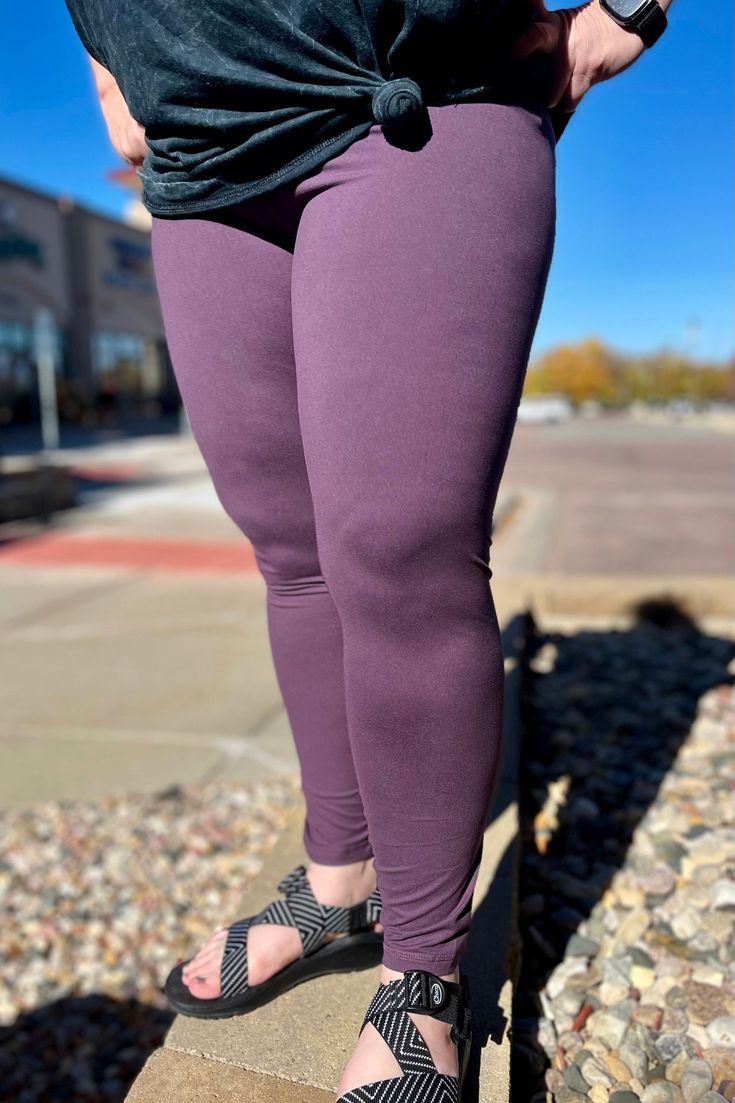 Up your activewear collection with these V-waist full length leggings. Features a high waist in a buttery soft fabric. The purple color excites us and gives us the urge to workout. Maybe they will do the same for you? Likely we'll just wear them at home with a soft sweatshirt or tunic top. Either works! The purple is difficult to photograph so we've included the stock photo for reference 84% Poly Microfiber / 16% Spandex TTS Legging Fit Solid Leggings With Comfort Waistband And 4-way Stretch, Comfort Waistband 4-way Stretch Leggings, Solid Color Leggings With 4-way Stretch And Comfort Waistband, Comfort Stretch Leggings With Waistband For Pilates, Solid Color Gym Leggings With Comfort Waistband, Solid Gym Leggings With Comfort Waistband, Full-length Solid Leggings With Comfort Waistband, Solid Color Full-length Leggings With Comfort Waistband, Comfort Stretch Workout Leggings With Comfort Waistband