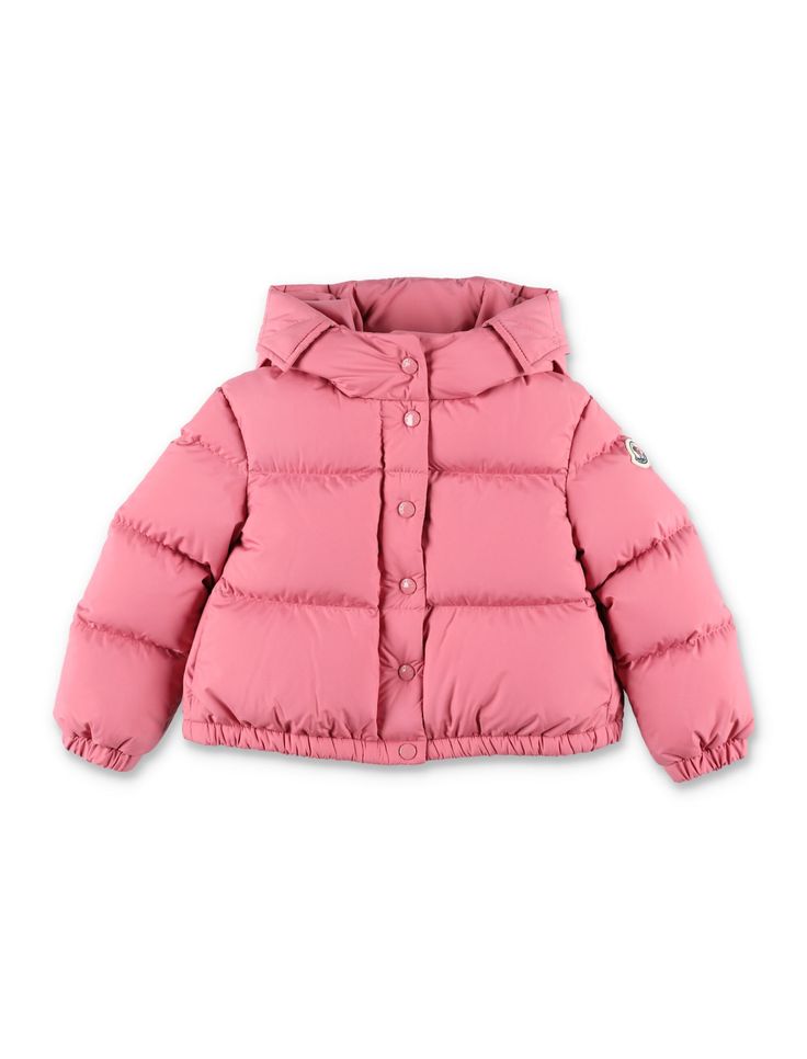 Laurie Jacket By Moncler. Featuring: Crafted From Polyester Nylon Lining Down-filled Hood With Polyester Lining Zip And Snap Button Closure Pockets With Snap Button Closure Elastic Cuffs And HemComposition: 100% polyamide nylon Pink Nylon Puffer Jacket With Padded Collar, Pink Nylon Puffer Outerwear, Winter Nylon Pink Outerwear, Pink Nylon Hooded Jacket For Winter, Pink Nylon Winter Outerwear, Nylon Hooded Jacket With Padded Collar, Pink Down Outerwear For Outdoor, Winter Hooded Outerwear With Snap Buttons, Hooded Winter Outerwear With Snap Buttons