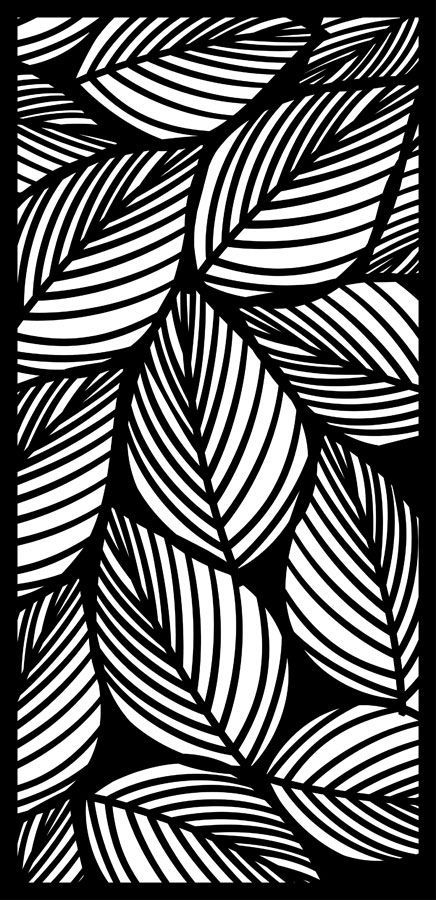 an abstract black and white pattern with wavy lines in the shape of leaves on a black background