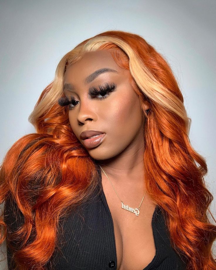 Orange Lace Front Wig, Ginger Wig, Blonde Streaks, Hair Care Oil, Ginger Hair Color, Hair Color Highlights, Body Wave Wig, Ombre Hair Color, Peruvian Hair