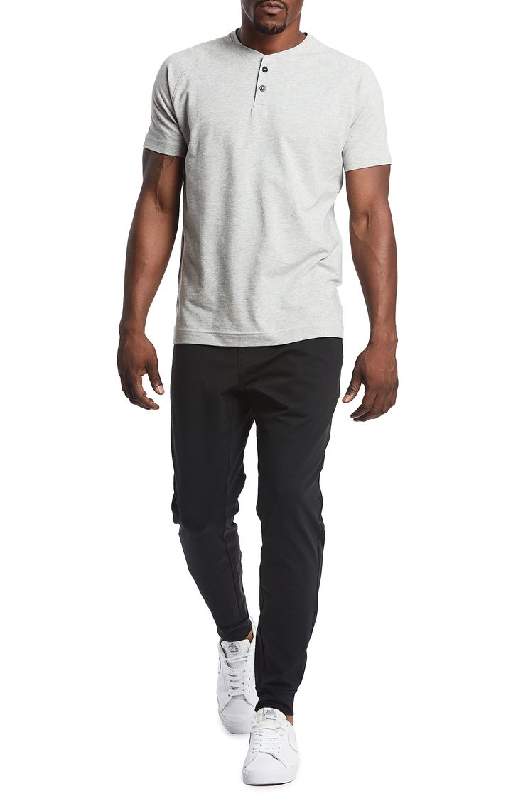 A stretchy, breathable and moisture-wicking blend means serious comfort in modern jogger pants. 26 1/2" inseam; 10" leg opening; 13" front rise; 15" back rise (size 32x30) Elastic waist Front slant pockets 88% nylon, 12% spandex Machine wash, tumble dry Imported Men's Clothing Urban Sports Joggers With Tapered Leg, Functional Athletic Fit Cotton Bottoms, Functional Cotton Athletic Fit Bottoms, Casual Moisture-wicking Sweatpants With 4-way Stretch, Athleisure Sweatpants With Moisture-wicking And Tapered Leg, Tapered Leg Athleisure Activewear For Streetwear, Athleisure Moisture-wicking Tapered Leg Sweatpants, Moisture-wicking Tapered Leg Athleisure Sweatpants, Athleisure Activewear With Tapered Leg For Streetwear