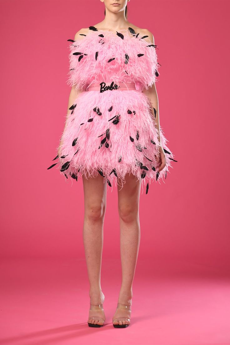 Fully feathered belted short dress - HerTrove Feather Dress Short, Pink Feather Dress, Jean Louis Sabaji, Statement Dress, Pink Feathers, Feather Dress, Black Feathers, One Piece Swimwear, Short Dress