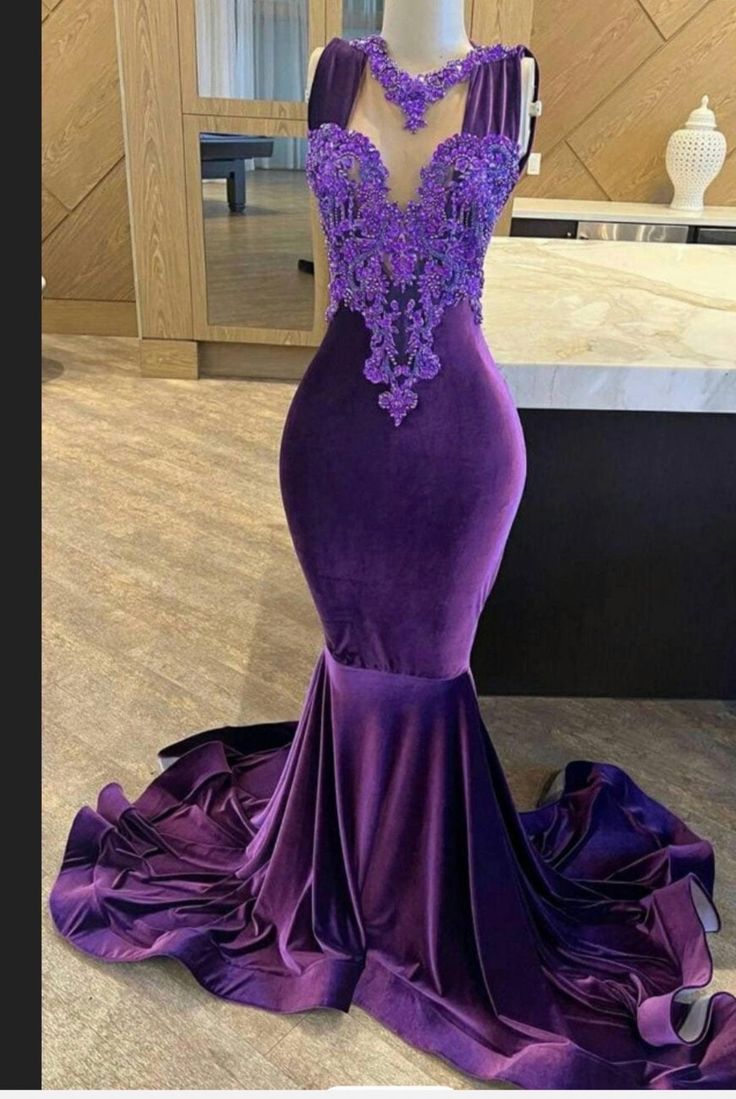 This beautiful luxury Mermaid dress is perfect for weddings, prom, birthdays, weddings, ball, banquets and any occasion you plan to look your best in. Made with velvet and embellished. Care: Wash with mild detergent. Do not bleach Customisations are accepted, feel free to ask for other colors. All colors are available. Please message us for any enquiries.  Thank you for visiting our store. Purple Prom Dresses Black Women, Purple Mermaid Prom Dress, Purple Mermaid Dress, Diamond Prom Dresses, Dress Dinner, Velvet Evening Dress, Purple Prom, Flora Dress, Dress Ball Gown