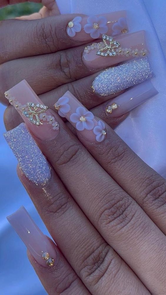 Rose Gold Quince Nails Short, Quinceanera Nails Rose Gold Short, Nail Art Designs Pink Rose Gold, Quince Nails Pink And Gold, 15 Nails Ideas, Pink Graduation Nails, Nail Designs For March, Quince Nails Pink, Short Quince Nails