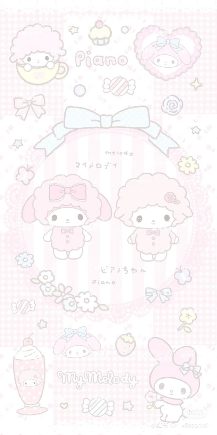 an image of hello kitty wallpaper with pink and white designs on the bottom half of it