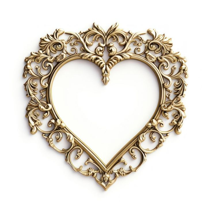 a gold heart shaped frame on a white background