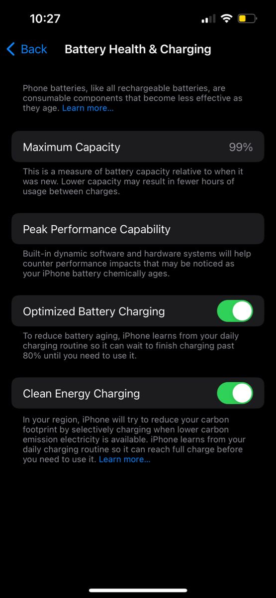 the battery health and charging app on an iphone, showing how to charge your phone's battery