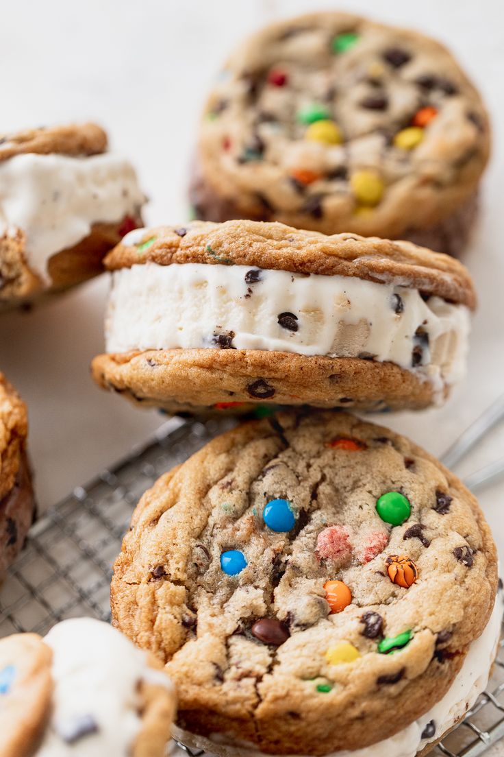 cookies and ice cream sandwiches on a cooling rack