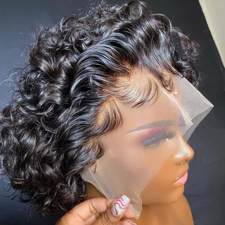 Pixie Cut Wig Short Bob Curly Lace Frontal Human Hair Wig Transparent Front Lace Wig For Women Deep Wave Cheap Human Hair Wig Kręcony Bob, Bob Riccio, Kort Bob, Style Bob, Cheap Human Hair Wigs, Short Curly Pixie, Curly Lace Frontal, Color Rubio, Curly Pixie Cuts