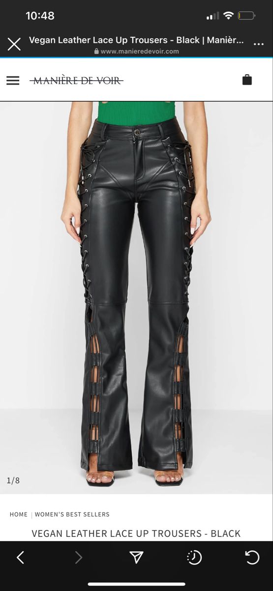 Leather Tie Pants Outfit, Leather Trousers Women, Lace Up Trousers, Star Wars Fashion, Leather Tie, Black Leather Pants, Sin City, Black Vegan, Flare Trousers