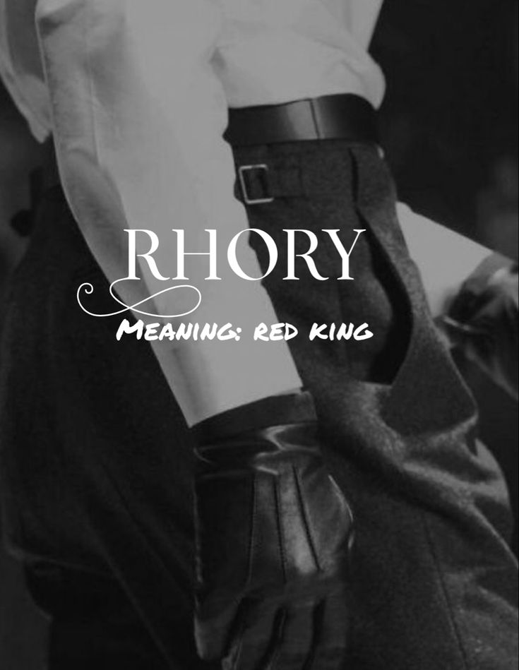 black and white photo of man's hand with text reading rhoory meaning red king