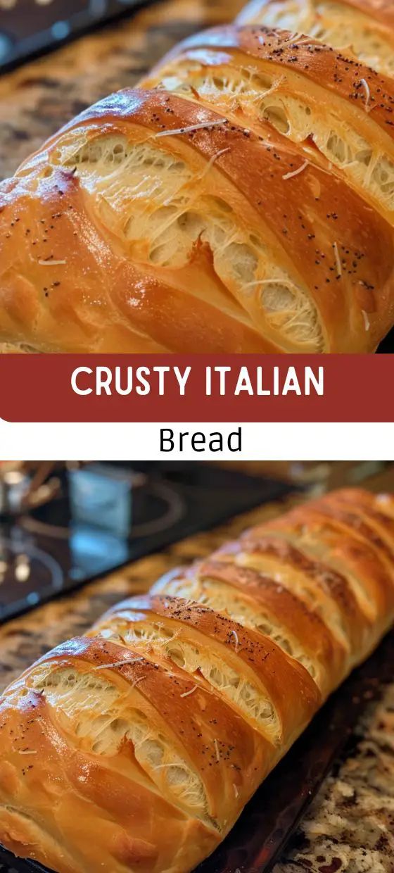 two pictures of bread with the words crusty italian bread on top and in front