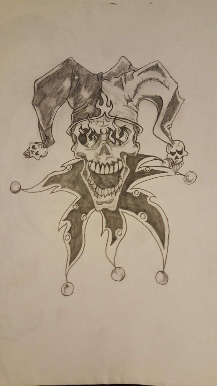 a drawing of a skull wearing a clown hat