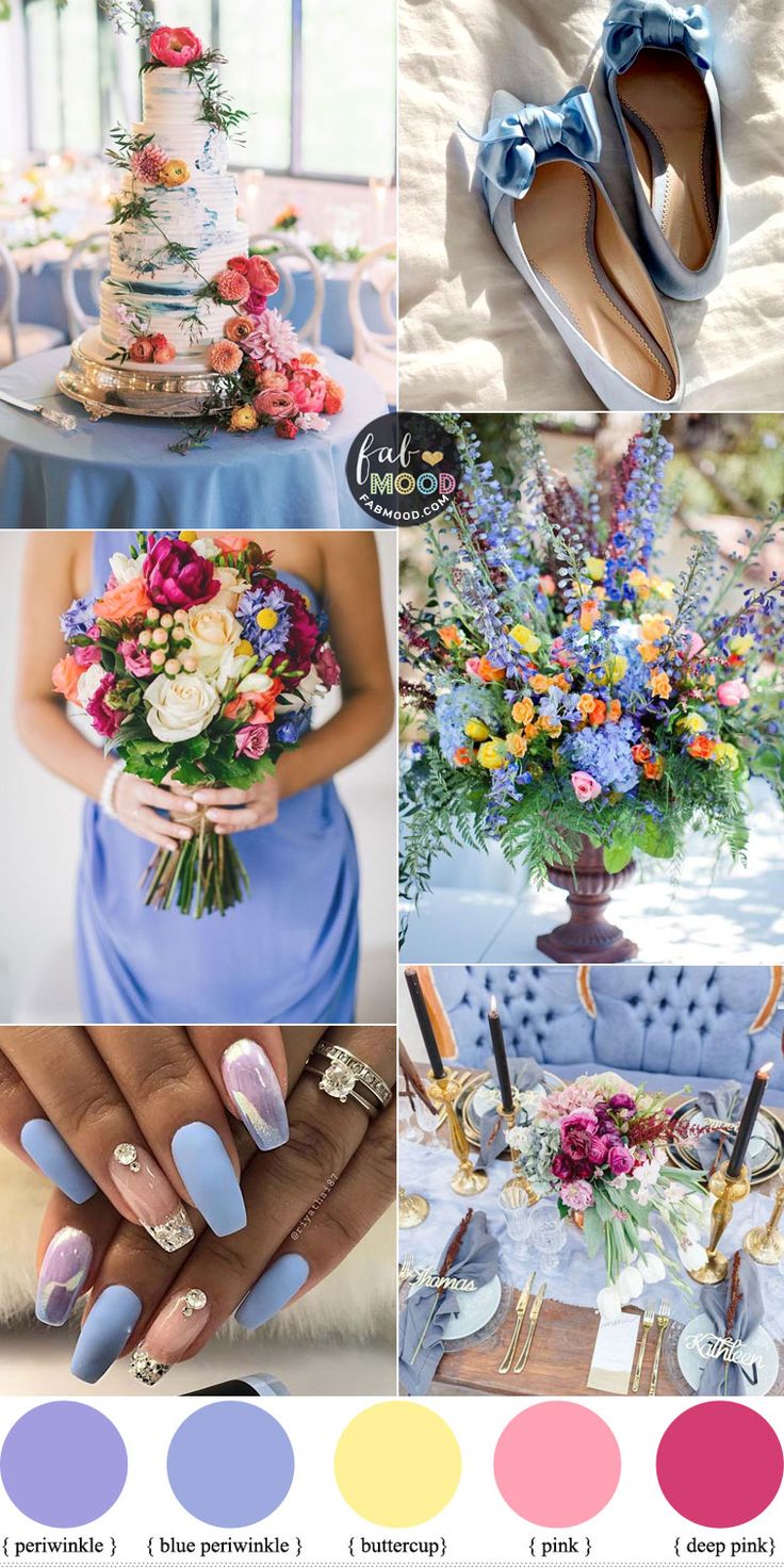 wedding color palettes with blue and pink flowers