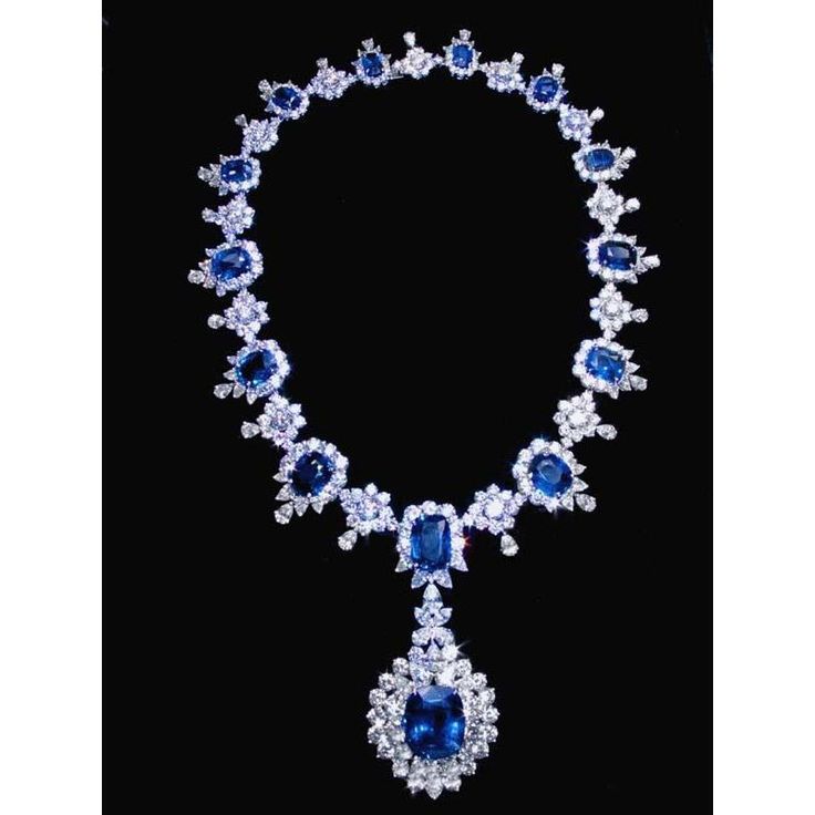 METAL SPECIFICATIONSMetal Name : White Gold 14KSTONE SPECIFICATIONSStone Name : Blue Sapphire & DiamondStone Cut : Cushion, Pear, Marquise & Round brilliant Stone Specifications: There are approx. 70.04 carats of sapphires & approx. 60.04 carats of diamonds in the necklace. Natural earth mined stones.Total Blue Sapphire Necklace, Big Necklace, Ceylon Sapphire, Diamond Necklaces, Blue Stones, Jewelry Luxury, Jewellery Shop, Royal Jewelry, Fabulous Jewelry