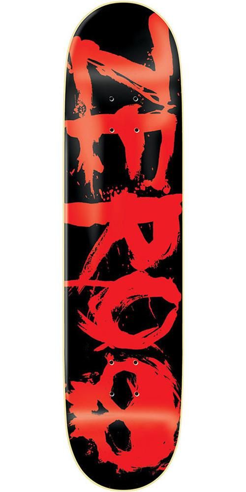 a skateboard with red and black paint on it's bottom half - body