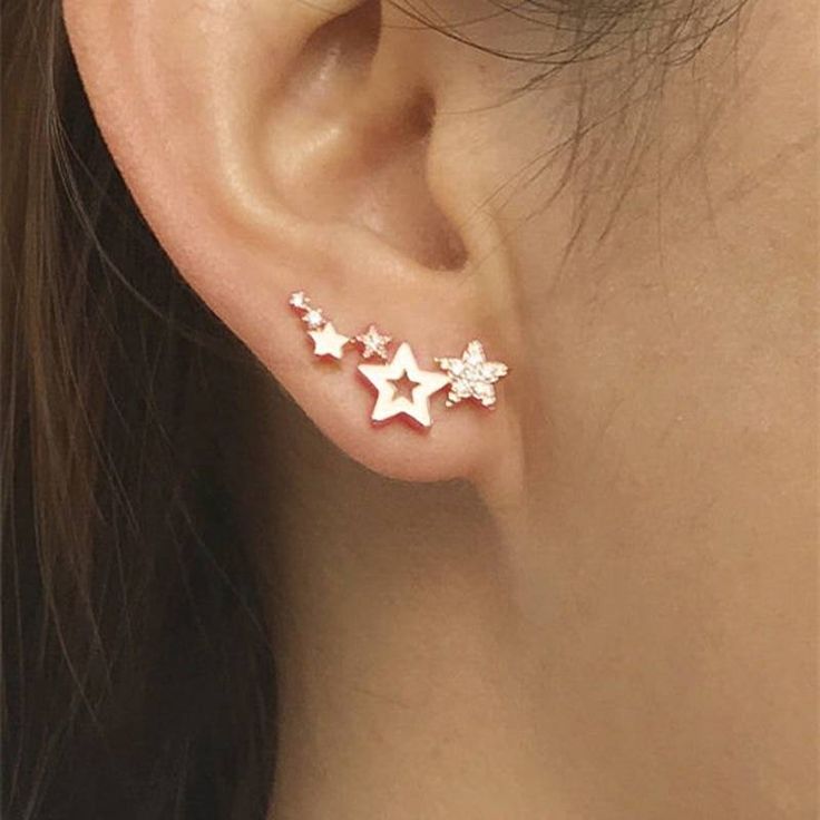 Shiny White Zircon Simple Star Women Drop Earrings Stud Fashion, Climber Earrings, Star Earrings Stud, Zirconia Earrings, Trendy Earrings, Pearl Stud Earrings, Girls Earrings, Rhinestone Earrings, Pearl Studs