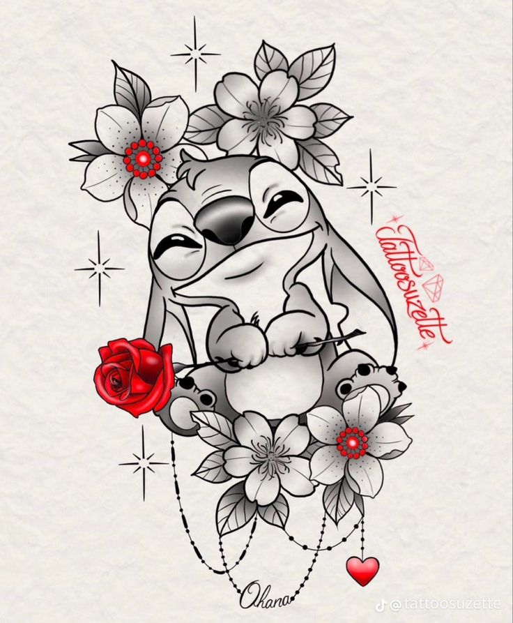 an image of a cartoon character with flowers on her head and the words disney written in red