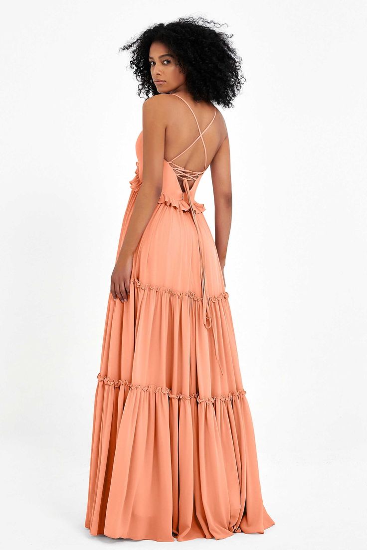 Flowy Prom Dress With Ruffled Straps, Flowy Dress With Ruffled Straps For Prom, Elegant Tiered Spaghetti Strap Dress For Spring, Elegant Spring Tiered Dress With Spaghetti Straps, Spring Elegant Tiered Dress With Spaghetti Straps, Chic Maxi Dress With Ruffled Straps For Prom, Spring Maxi Dress With Corset Back, Elegant Maxi Dress With Ruffled Straps For Prom, Bohemian Tiered Maxi Dress With Tie Back