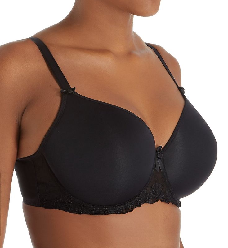 Ultra-soft, seamless underwire cups with lovely embroidery accents along sides and bottom for an elegant touch. A J-hook converts bra to a racerback. Perfect for full busted and plus size women. Contour/t-shirt cups have underwires and light padding for modesty, shape and support. Lace embroidery at underside of smooth, flexible cups. Center - tall, wide, two-ply embroidered mesh with ribbon and rose detail at top, and an arched underside for high tummy comfort. Sewn-on elastic underband keeps f Fitted Black Nursing Bra With Removable Cups, Black Fitted Nursing Bra With Removable Cups, Black Full Cup Bra With Removable Cups, Elegant Push-up Nursing Bra With Removable Cups, Elegant Nursing Bra With Removable Cups, Elegant Padded Full Cup Nursing Bra, Elegant Black Bra With Sweetheart Neckline, Elegant Full Cup Padded Nursing Bra, Elegant Seamless Bra With Sweetheart Neckline