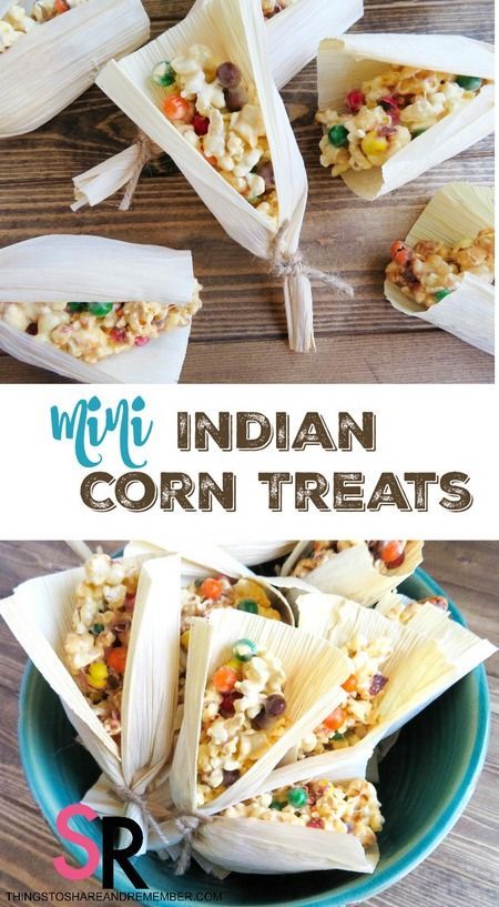 Mini Indian Corn Treats with Husks for Thanksgiving. Made with popcorn, marshmallows and Sixlet candies. These harvest themed fall snacks are perfect for Thanksgiving treats or children's parties. Indian Party Ideas, Sukkot Ideas, Preschool Harvest, Pioneer Camp, Hosting Thanksgiving Dinner, American Snacks, Native American Food, Corn Snacks, Popcorn Snacks