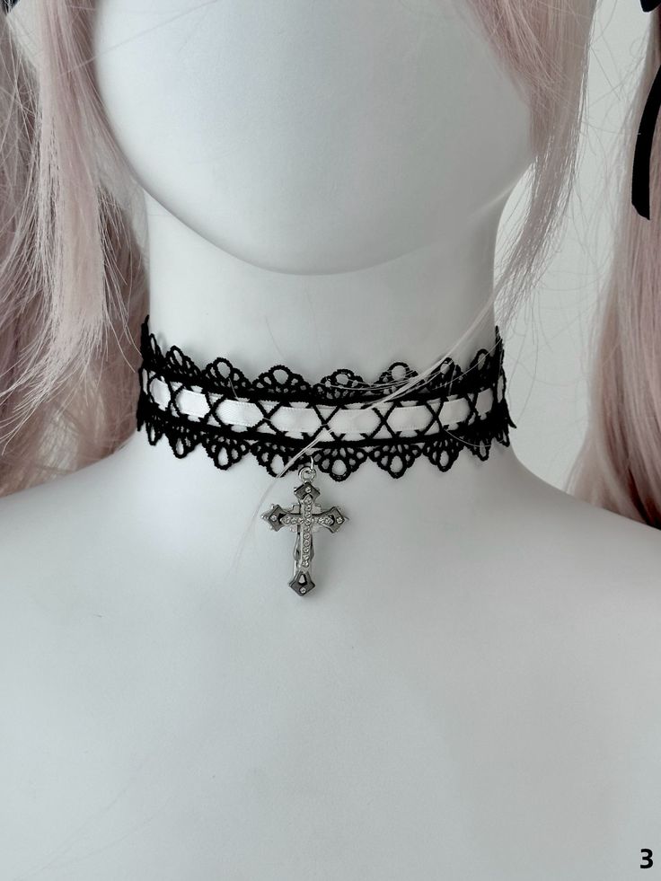 Elevate your ensemble with our 7 Colors Halloween Gothic Cross Pendant Nun Lolita Choker. This striking accessory features a bold cross pendant set against a versatile choker, available in seven captivating colors to match any outfit. Perfect for adding a touch of gothic elegance to your Lolita wardrobe, this choker combines the mystique of nun-inspired fashion with the charm of Lolita aesthetics. Punk Cross Jewelry For Halloween, Punk Style Cross Jewelry For Halloween, Punk Style Cross-shaped Halloween Jewelry, Black Cross Choker For Party, Cross Choker For Party, Gift Cross Choker, Horror Punk Fashion, Kawaii Leg Warmers, Kawaii Hair Accessories