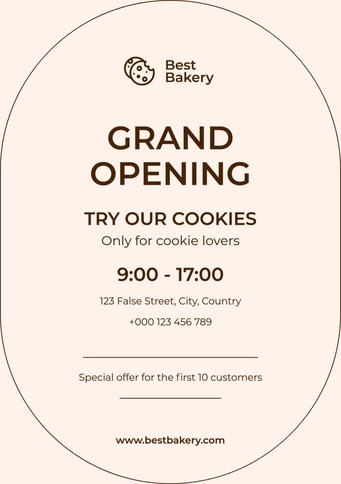 an advertisement for a bakery with the words grand opening try our cookies only for cookie lovers