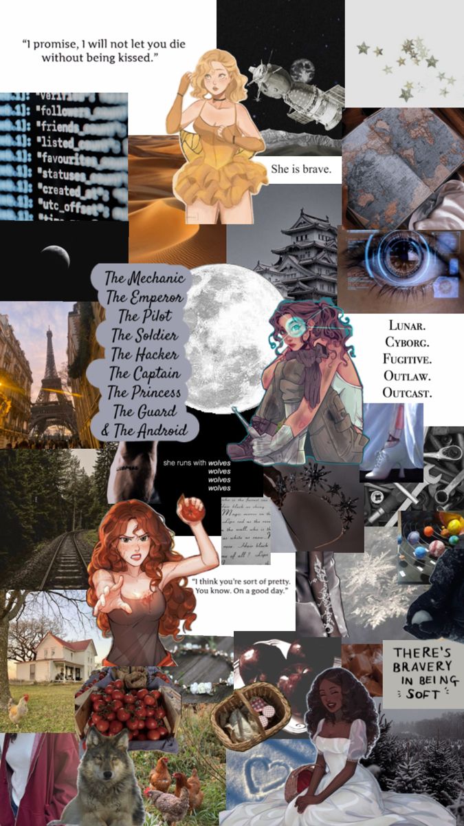 the collage has many different pictures and words on it, including an image of a woman