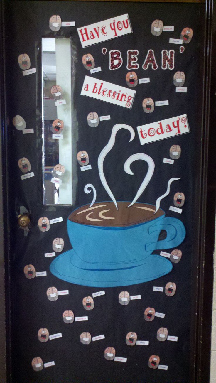 a door decorated to look like a cup of coffee