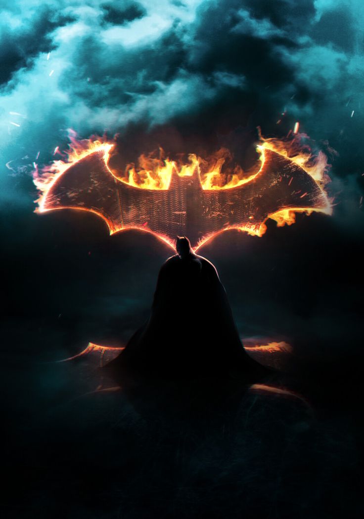 the dark knight rises movie poster with batman on it's back and flames coming out from