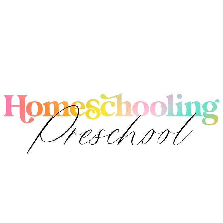 the words homeschooling preschool written in multicolored letters on a white background