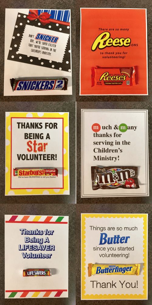 candy bar thank you notes are on display