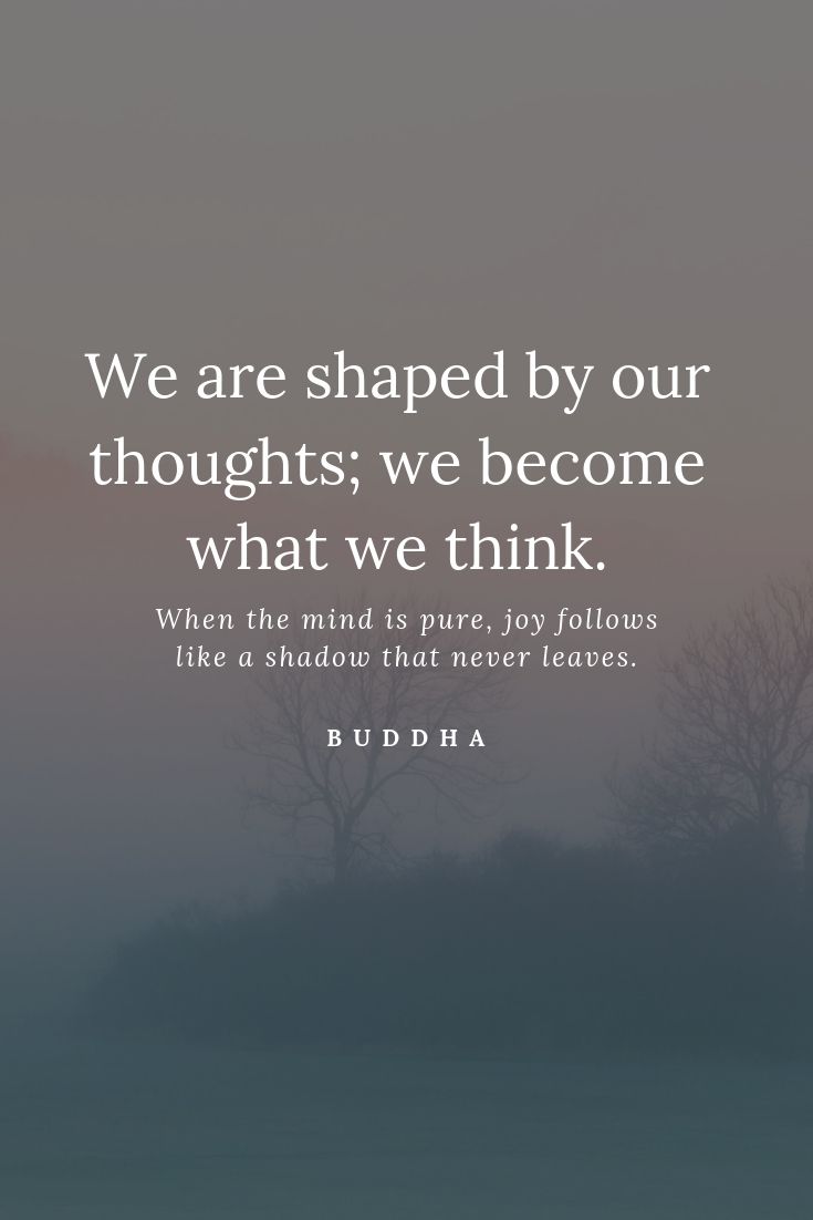 the quote we are shaped by our thoughts, we become what we think when the mind is pure, joy follows like a shadow that never leaves