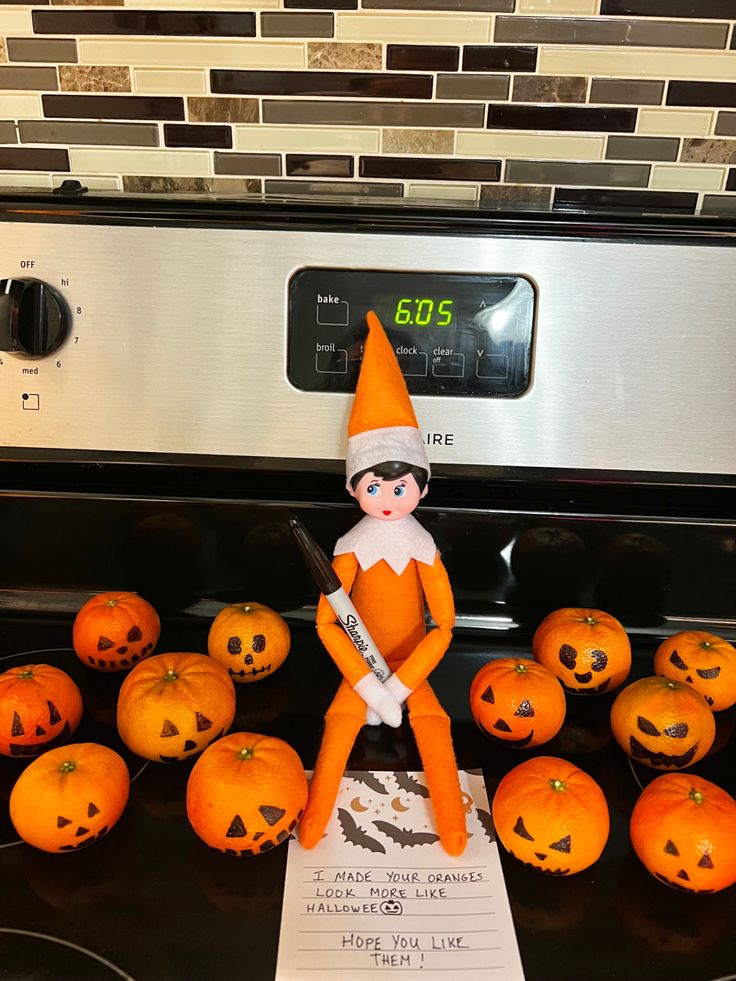 We’re a Halloween family and my son really wanted a Halloween elf on the shelf so we tried it out this year and it’s been super fun so far! Elf On The Shelf Ideas Halloween, Elf On The Shelf Skeleton Ideas, Halloween Skeleton Elf On The Shelf, Elf On The Shelf Halloween Ideas, Elf With Oranges, Spooky Elf On The Shelf, Elf On Shelf Halloween Ideas, Skeleton On A Shelf Ideas, Skeleton On The Shelf Ideas