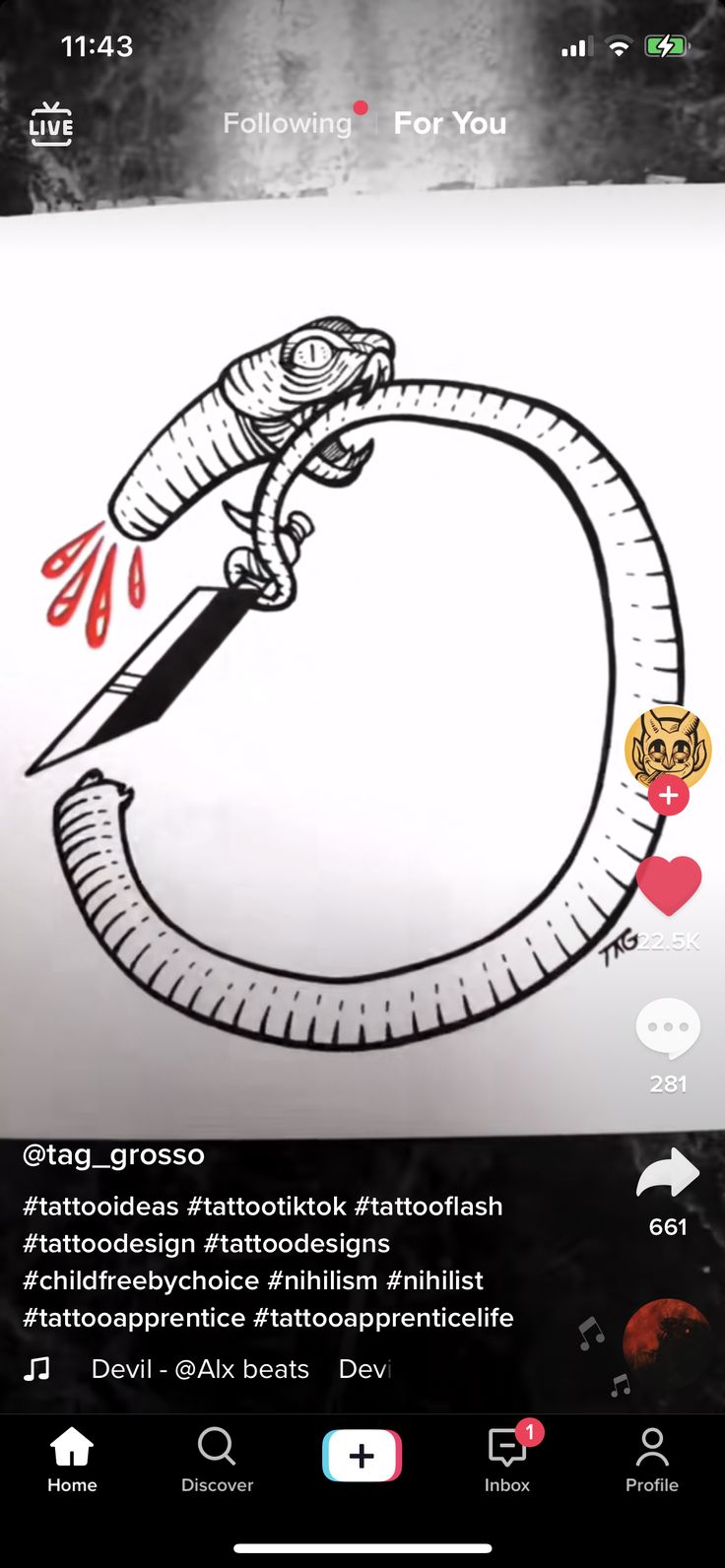 an image of a snake with a knife in it's mouth and the caption below