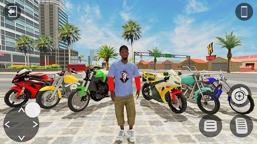 a man standing in front of some motorcycles