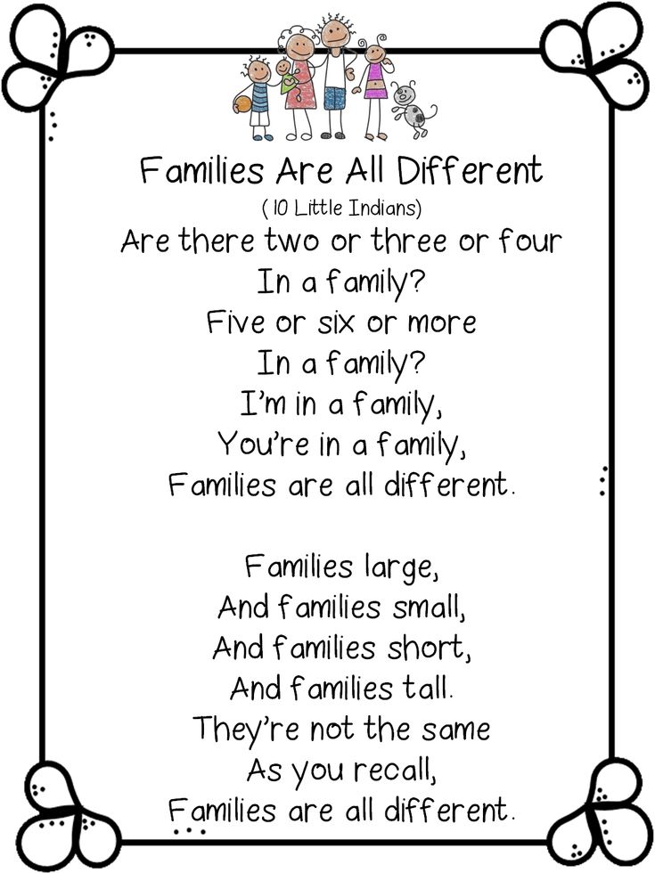 a family poem with the words families are all different and there is no image to describe