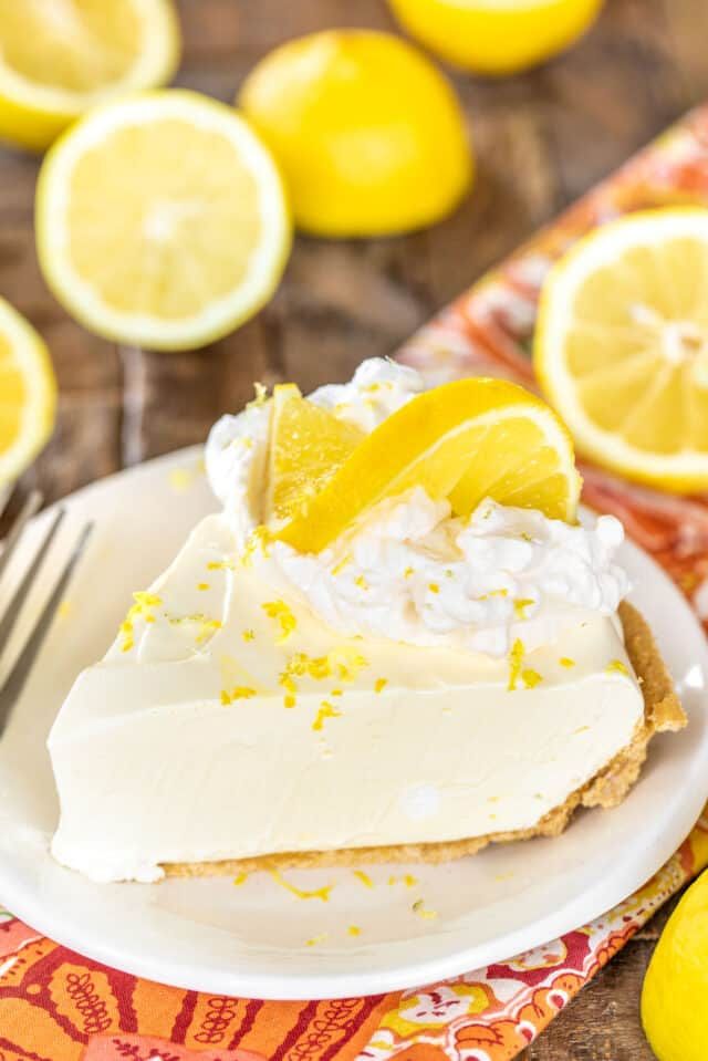 no bake lemon pie on a white plate